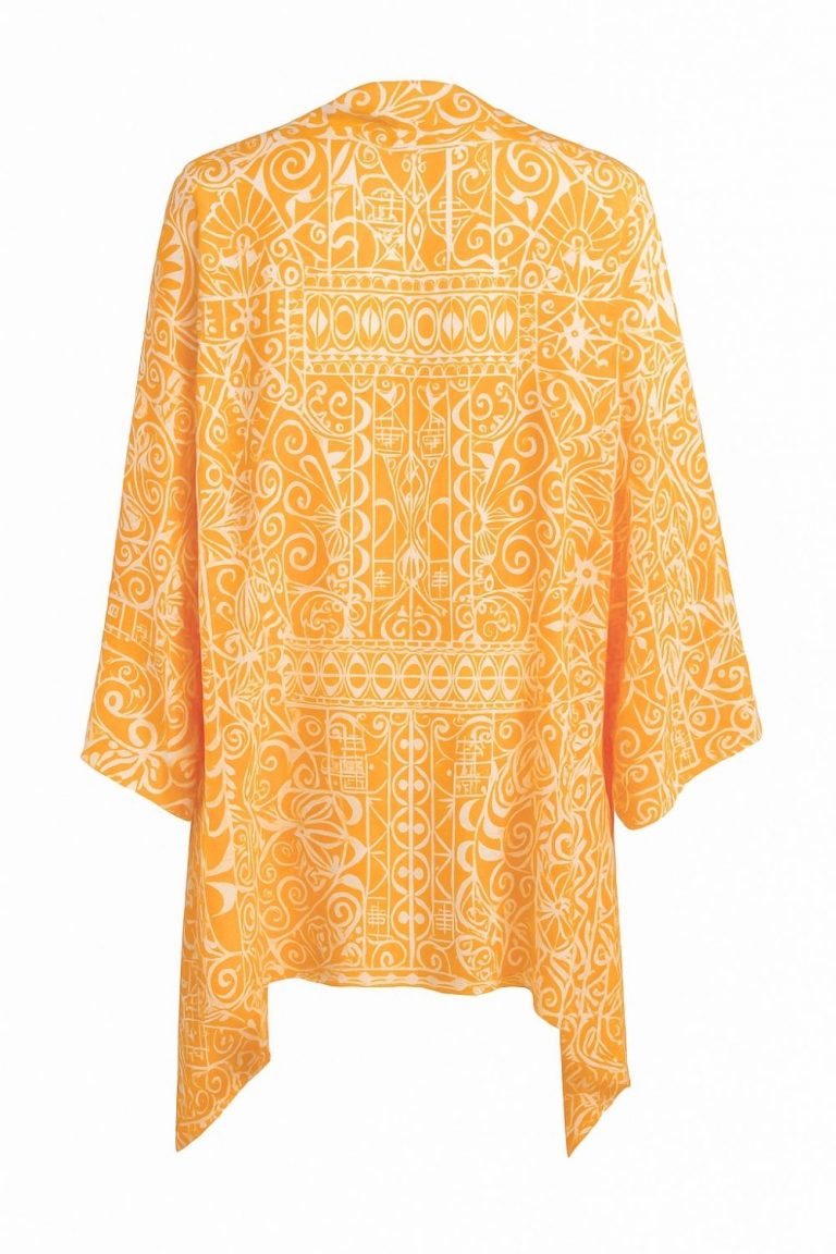 Mizalle Sarı Beyaz Desenli Kısa Dokuma Kimono - Mizalle