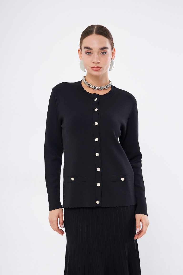 Mizalle Dilim Yakalı Rayon Siyah Hırka - Mizalle