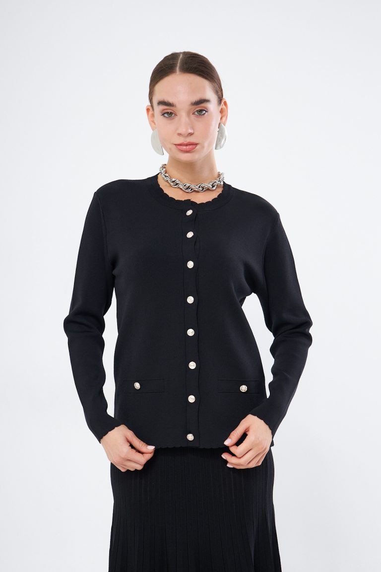 Mizalle Dilim Yakalı Rayon Siyah Hırka - Mizalle