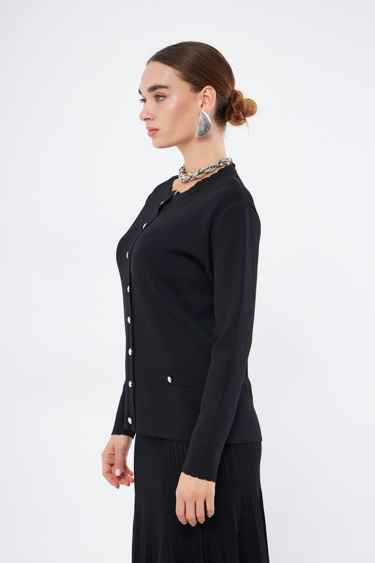 Mizalle Dilim Yakalı Rayon Siyah Hırka - Mizalle