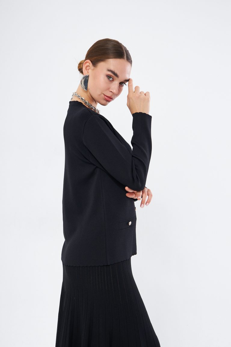 Mizalle Dilim Yakalı Rayon Siyah Hırka - Mizalle