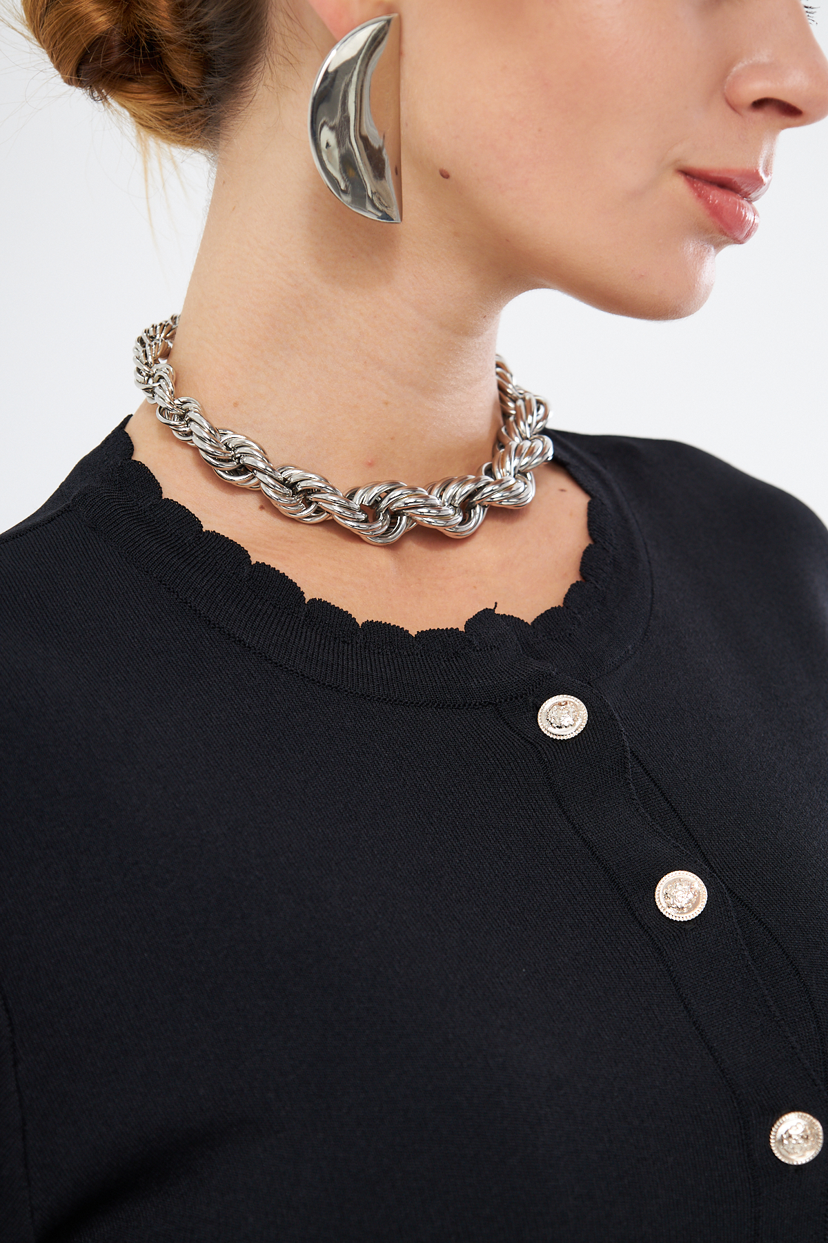 Mizalle Dilim Yakalı Rayon Siyah Hırka