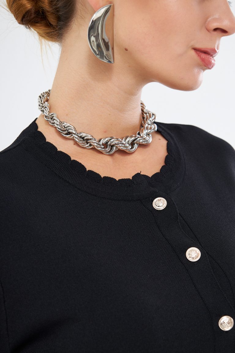 Mizalle Dilim Yakalı Rayon Siyah Hırka - Mizalle