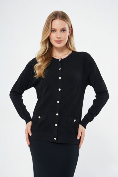 Mizalle Özel Dokulu Rayon Siyah Hırka - Mizalle