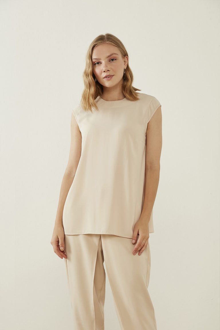 Mizalle Klasik Double Kısa Paça İnce Bej Rengi Pantolon - Mizalle