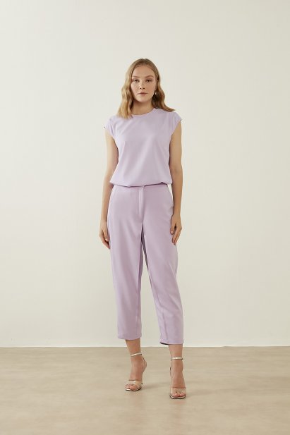 Mizalle Klasik Double Kısa Paça İnce Lila Pantolon - Mizalle