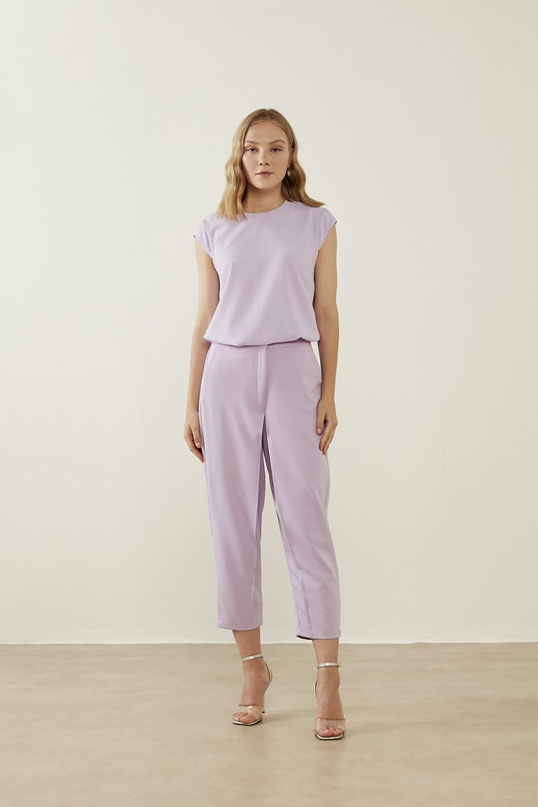 Mizalle Klasik Double Kısa Paça İnce Lila Pantolon - Mizalle