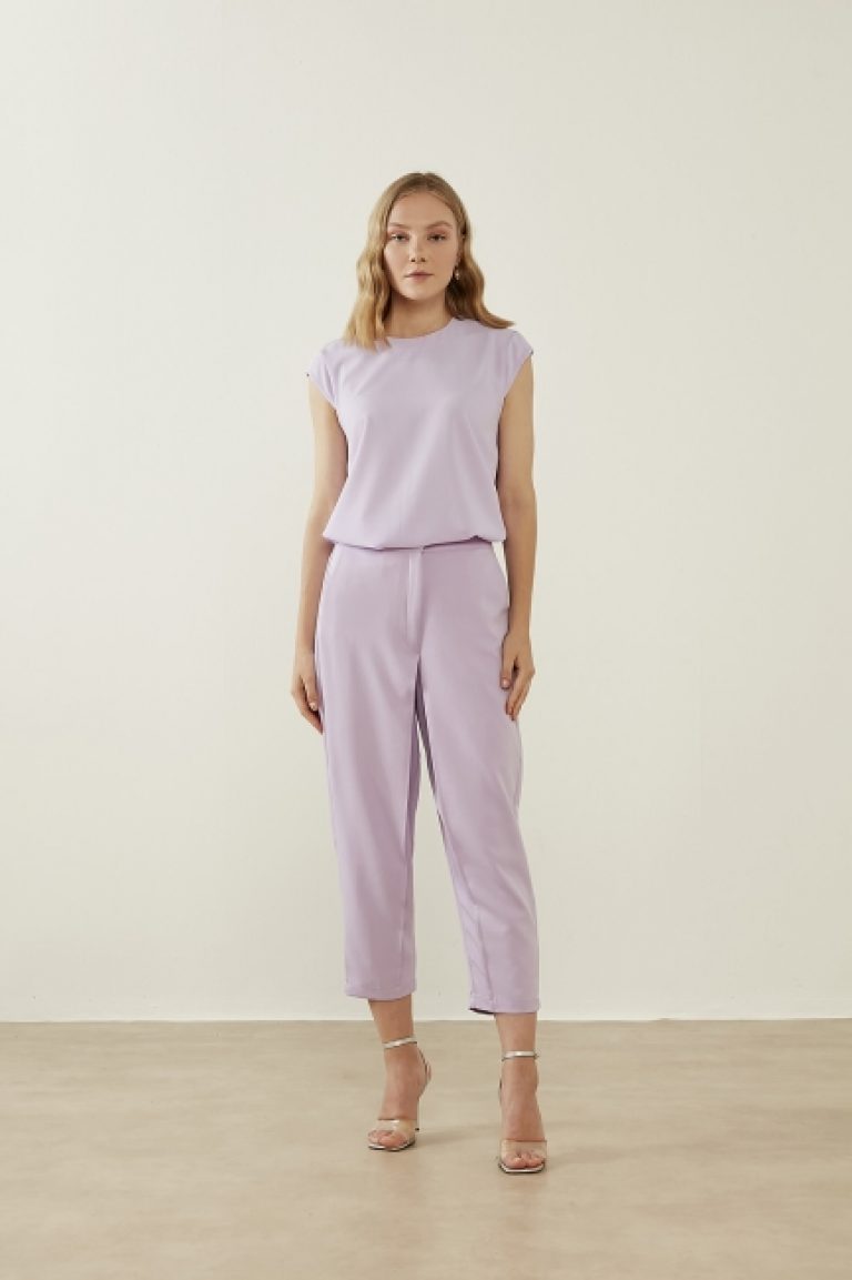 Mizalle Klasik Double Kısa Paça İnce Lila Pantolon - Mizalle