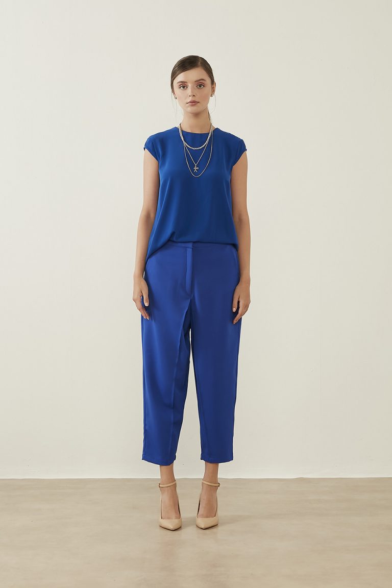 Mizalle Klasik Double Kısa Paça İnce Saks Mavisi Pantolon - Mizalle