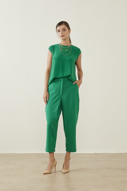 Mizalle Klasik Double Kısa Paça İnce Yeşil Pantolon - Mizalle