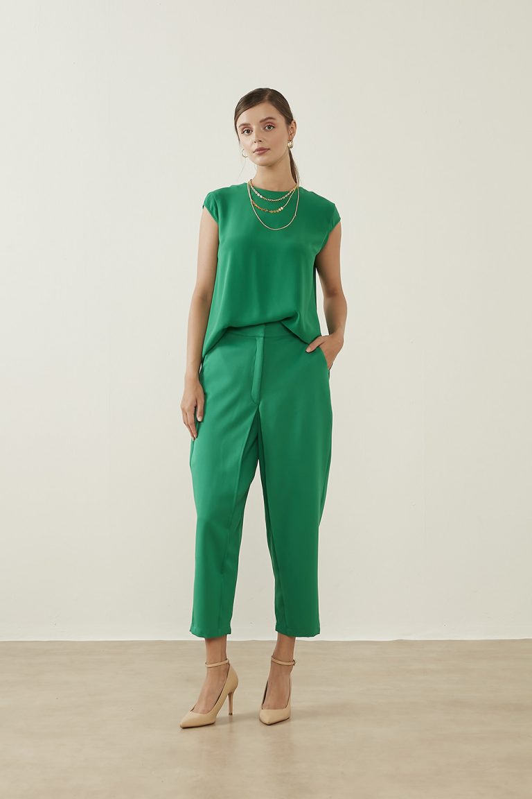 Mizalle Klasik Double Kısa Paça İnce Yeşil Pantolon - Mizalle