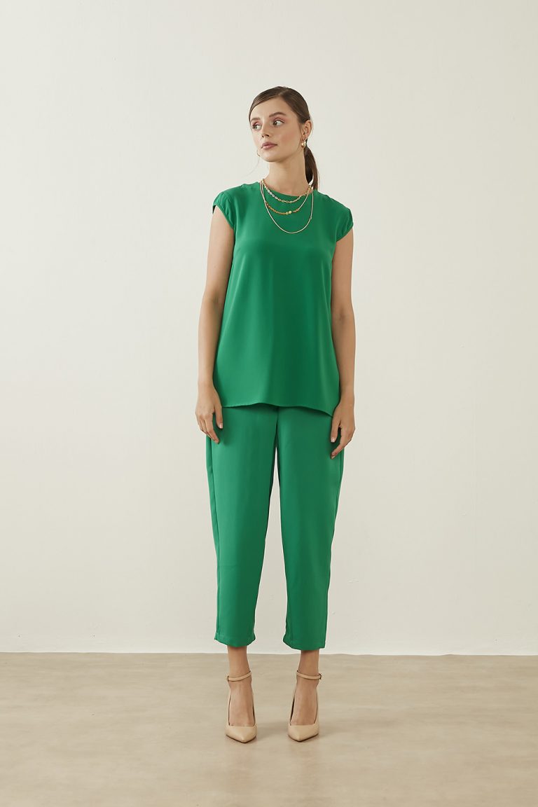 Mizalle Klasik Double Kısa Paça İnce Yeşil Pantolon - Mizalle