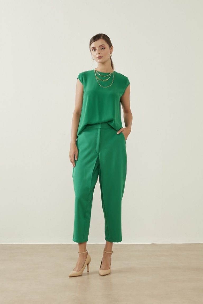 Mizalle Klasik Double Kısa Paça İnce Yeşil Pantolon - Mizalle