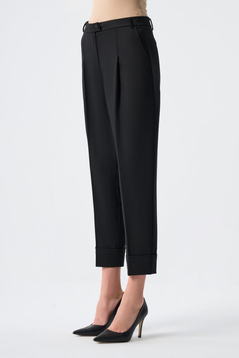 Mizalle Double Paça Tek Pileli Siyah Klasik Kumaş Pantolon - Mizalle