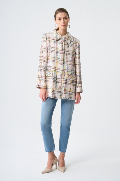 Mizalle Ekru Ekoseli Kısa Dokuma Kaban - Mizalle