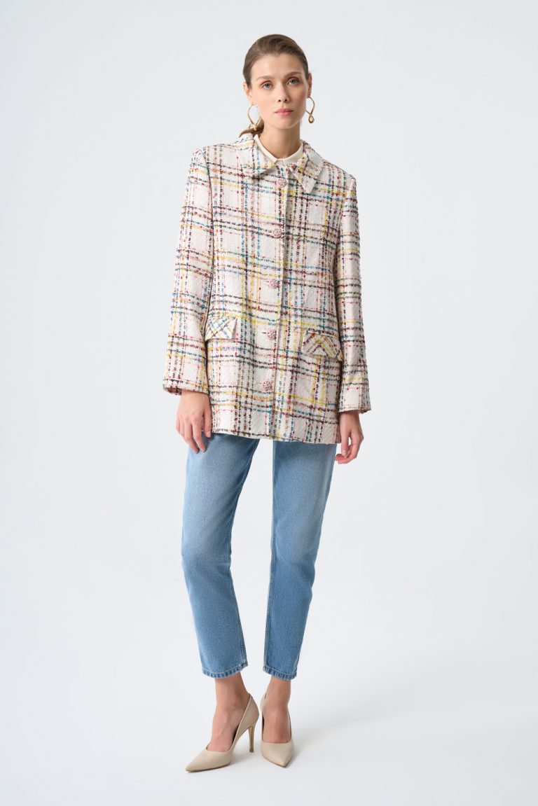 Mizalle Ekru Ekoseli Kısa Dokuma Kaban - Mizalle