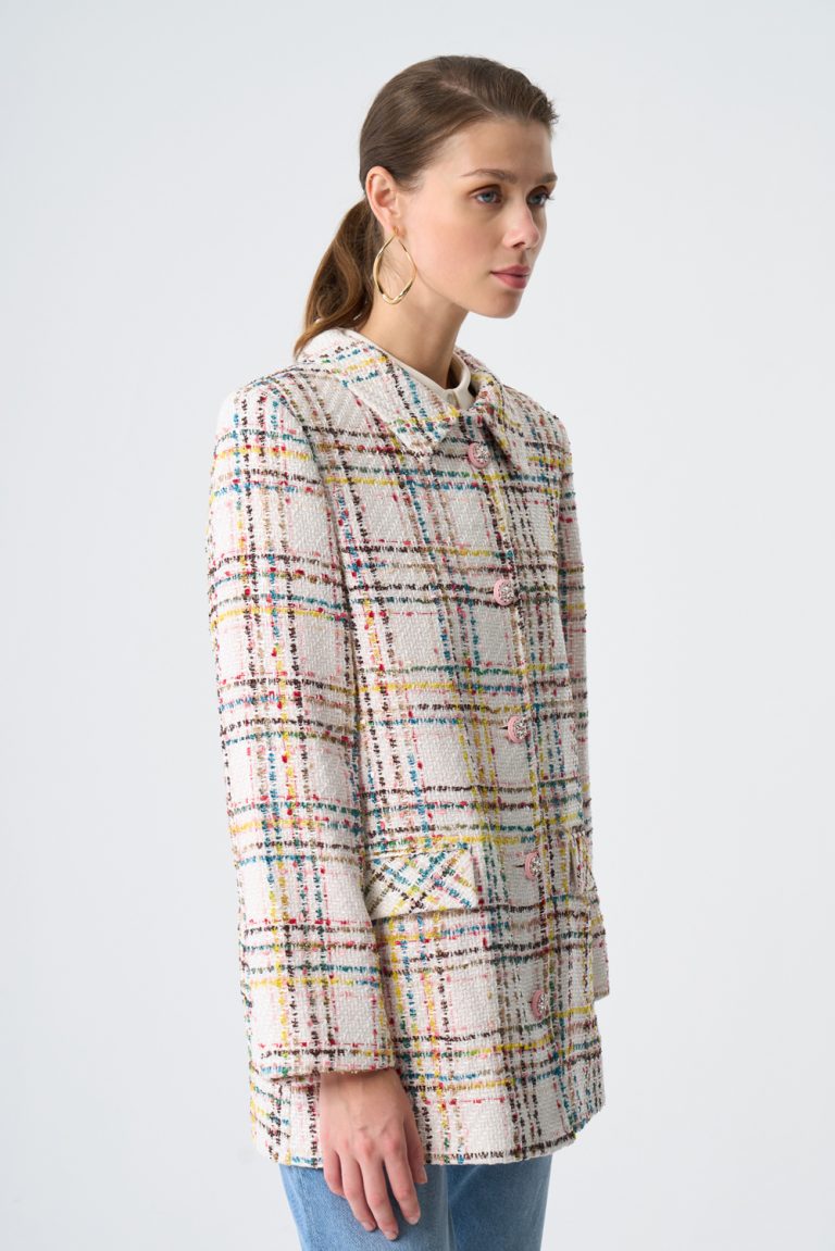 Mizalle Ekru Ekoseli Kısa Dokuma Kaban - Mizalle