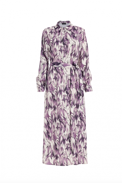 Mizalle Lila Desenli Şifon Uzun Gömlek Elbise - Mizalle
