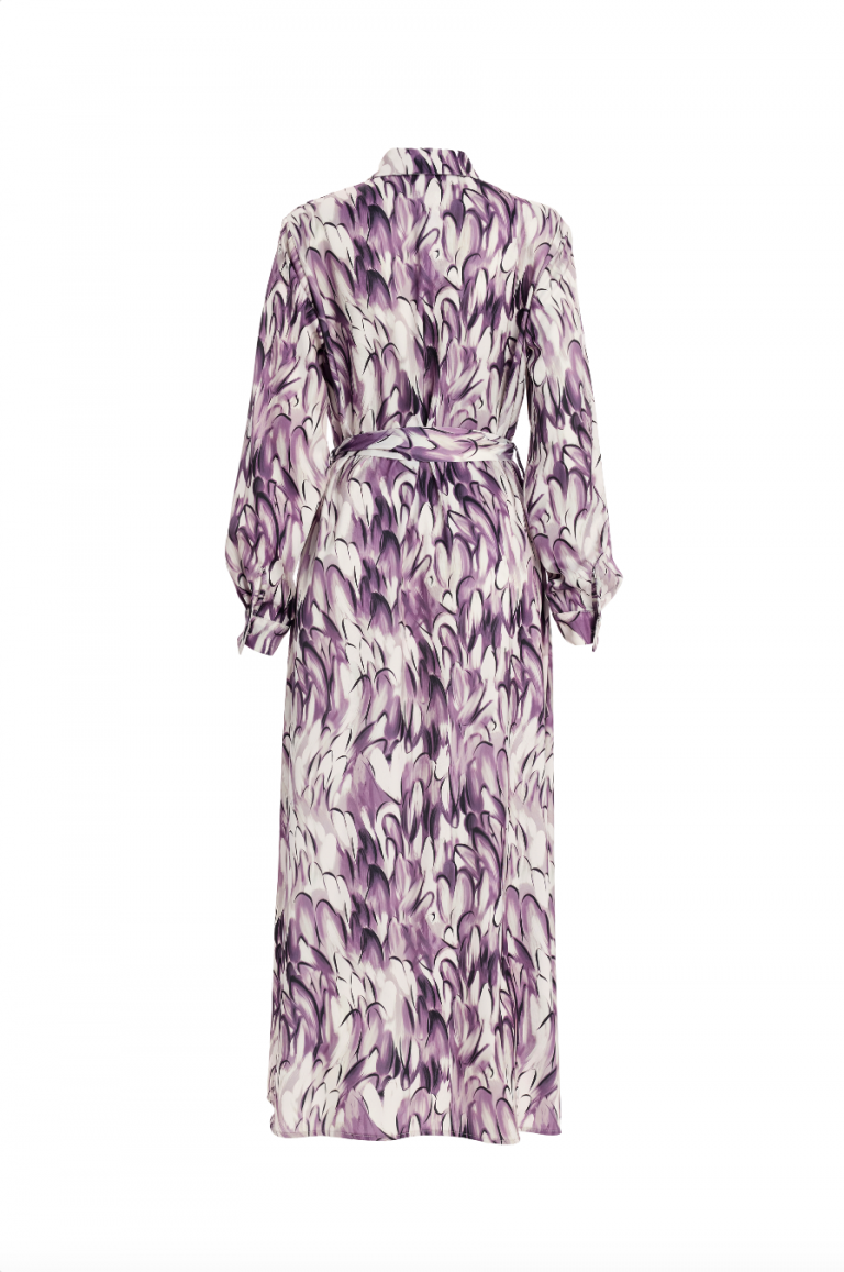 Mizalle Lila Desenli Şifon Uzun Gömlek Elbise - Mizalle