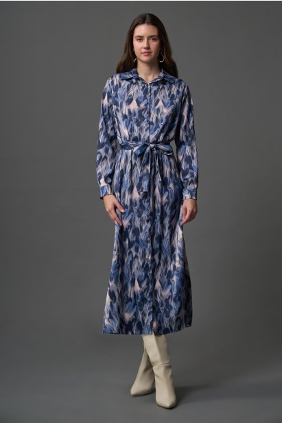 Elips Desenli Gömlek Mavi Elbise - Mizalle