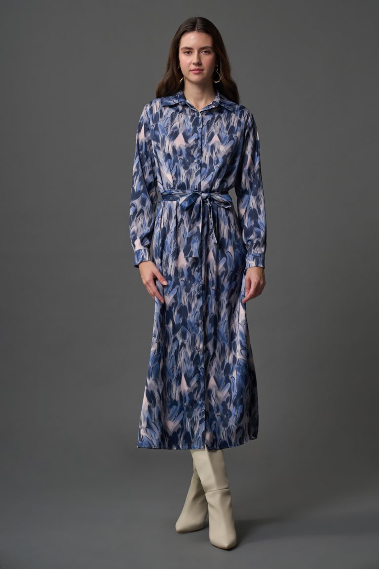 Elips Desenli Gömlek Mavi Elbise - Mizalle