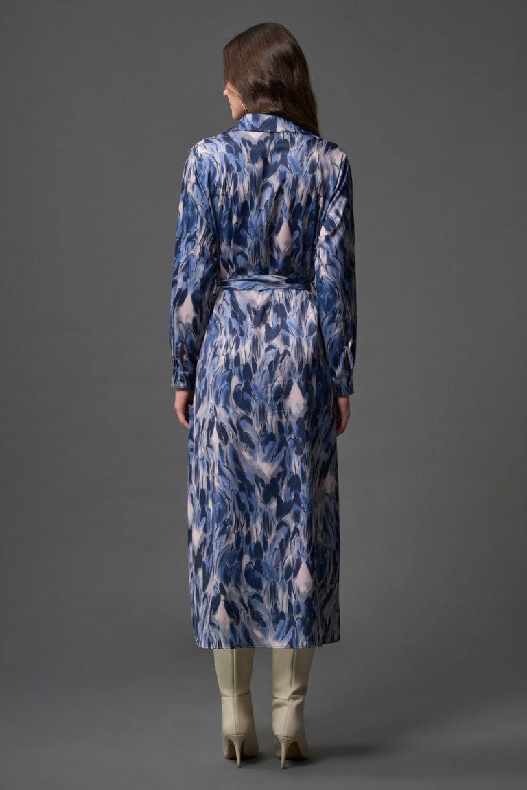 Elips Desenli Gömlek Mavi Elbise - Mizalle