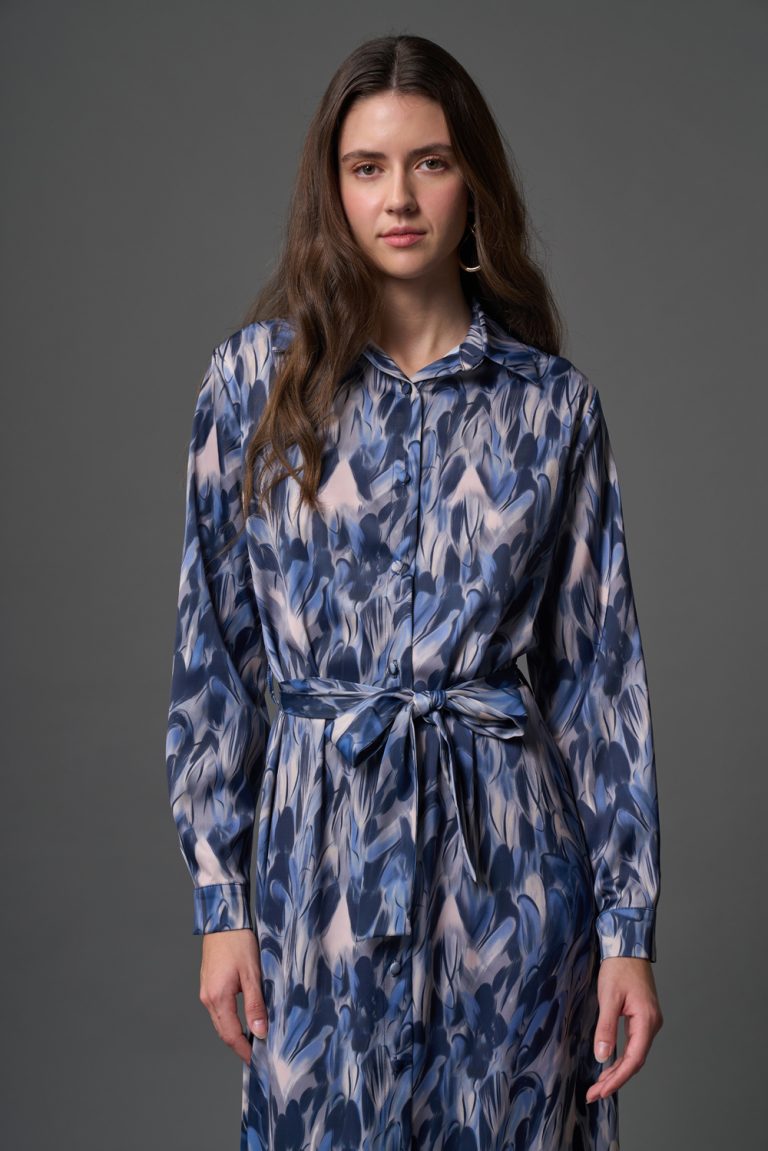 Elips Desenli Gömlek Mavi Elbise - Mizalle