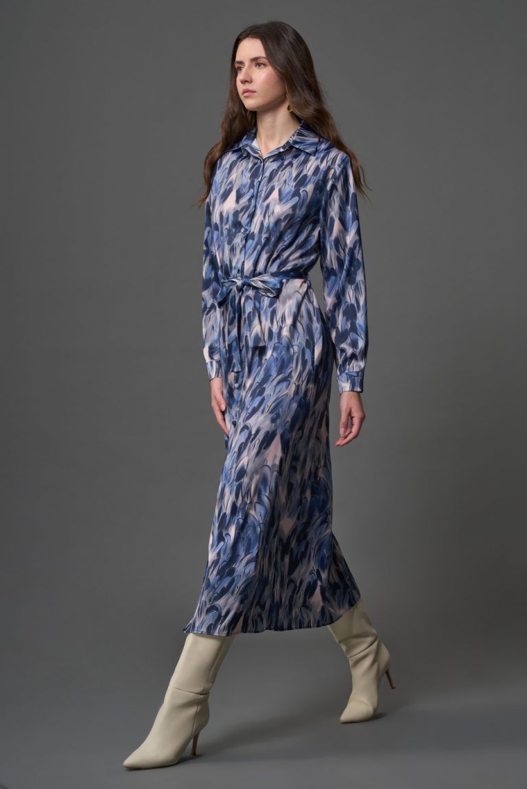 Elips Desenli Gömlek Mavi Elbise - Mizalle