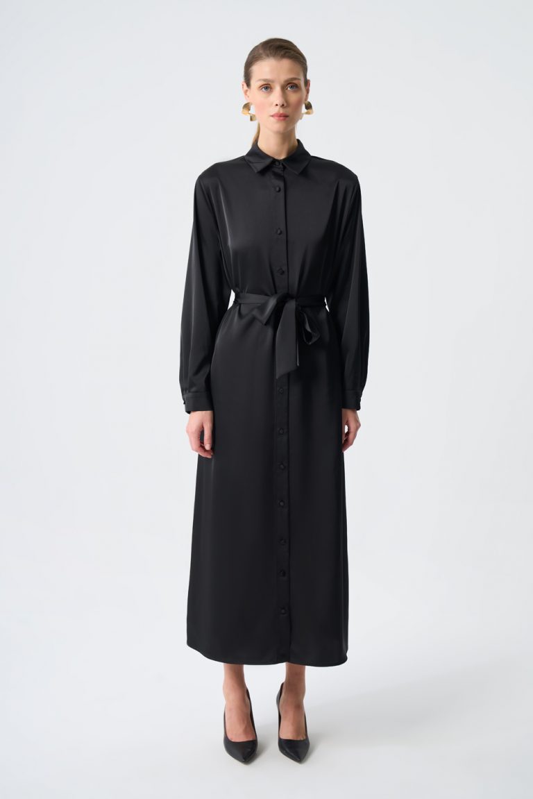 Mizalle Siyah Şifon Uzun Gömlek Elbise - Mizalle