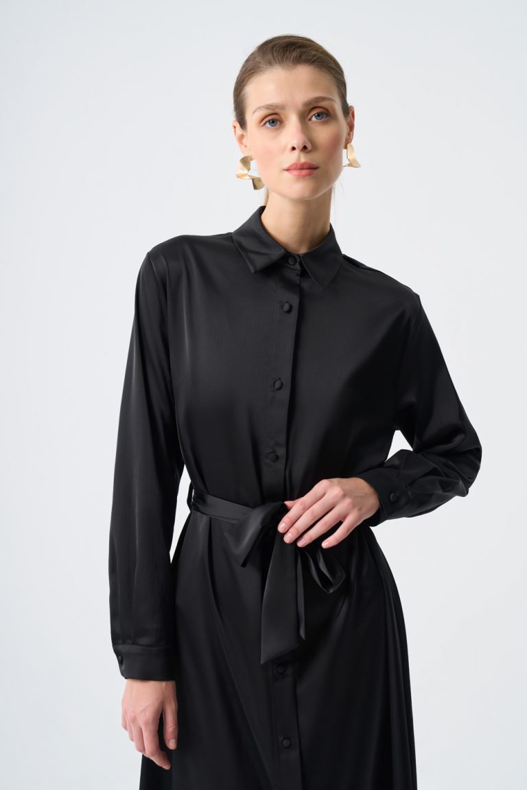 Mizalle Siyah Şifon Uzun Gömlek Elbise - Mizalle