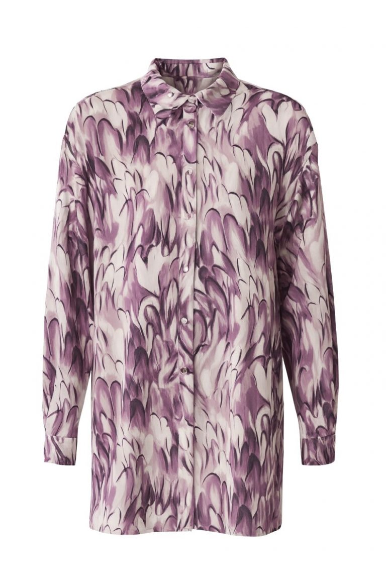 Mizalle Mor Elips Desenli Gömlek Yaka Tunik - Mizalle