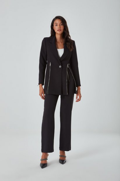 Mizalle Fermuar Detaylı Siyah Pantolon - Mizalle