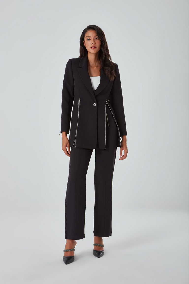 Mizalle Fermuar Detaylı Siyah Pantolon - Mizalle