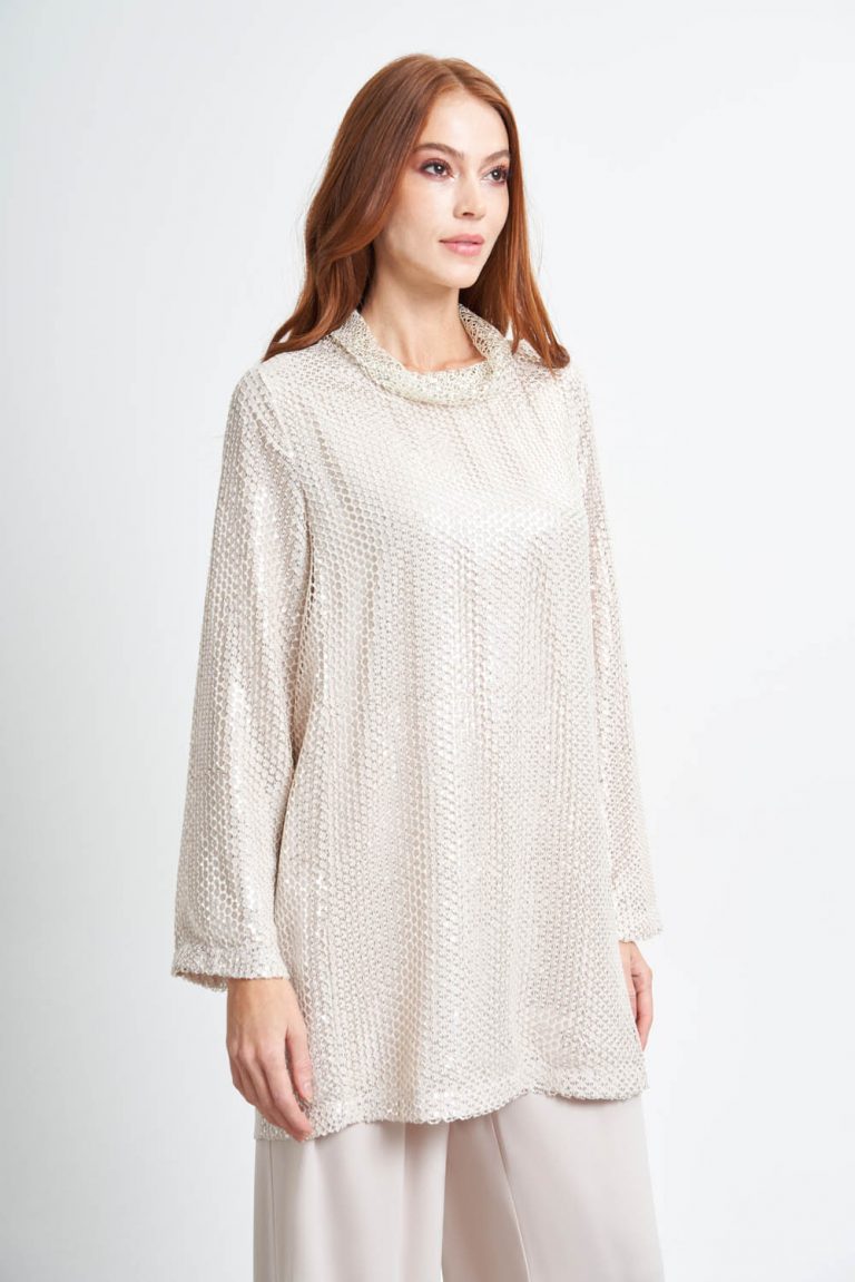 Mizalle Degaje Yaka File Dokuma Taş Rengi Tunik - Mizalle