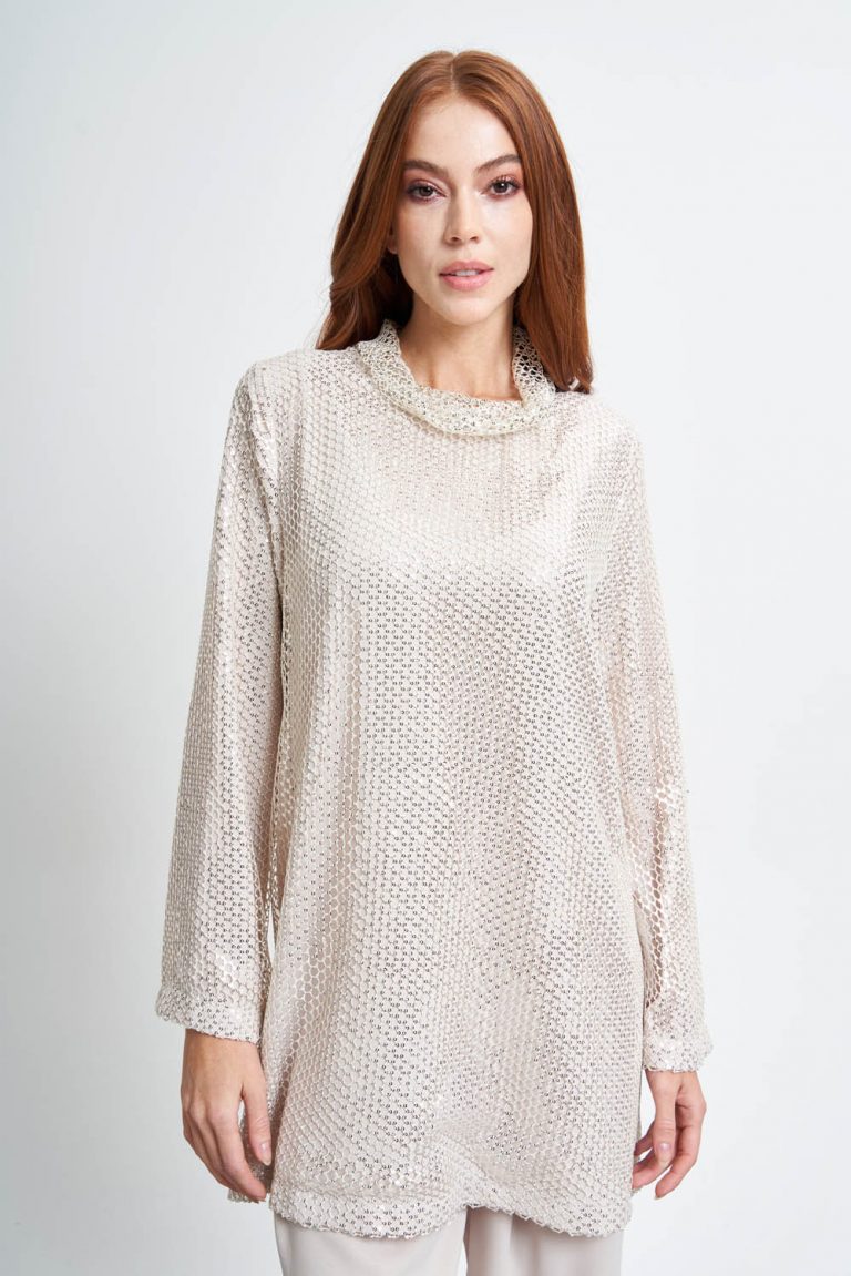 Mizalle Degaje Yaka File Dokuma Taş Rengi Tunik - Mizalle