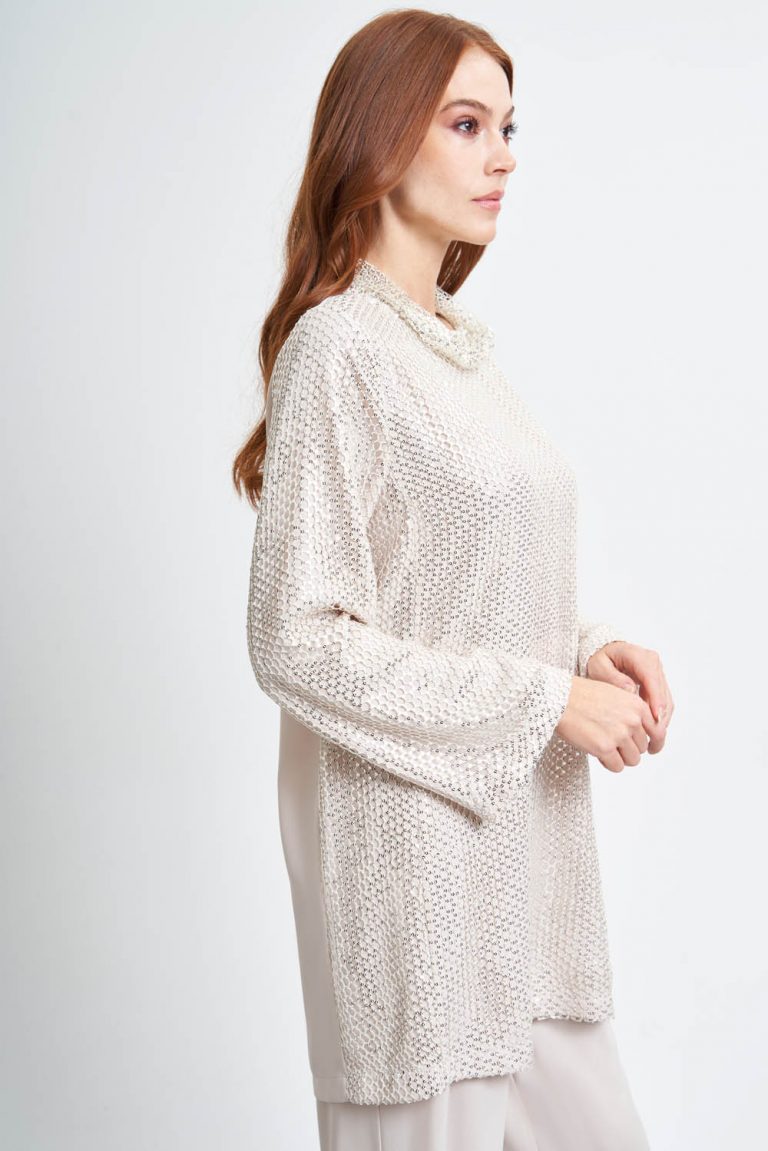 Mizalle Degaje Yaka File Dokuma Taş Rengi Tunik - Mizalle