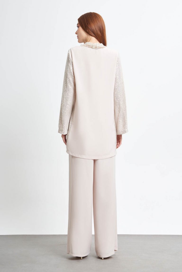 Mizalle Degaje Yaka File Dokuma Taş Rengi Tunik - Mizalle