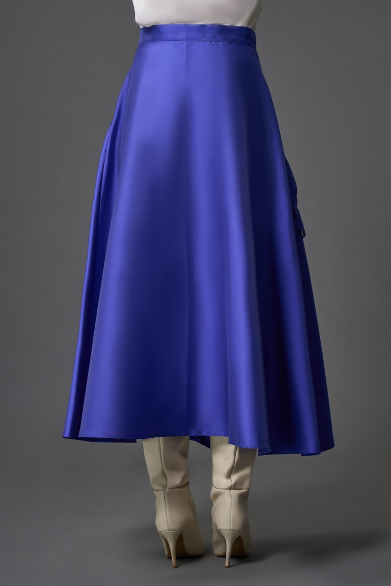 Mizalle Fırfır Detaylı A Kesim Saks Mavisi Pembe Saten Etek - Mizalle