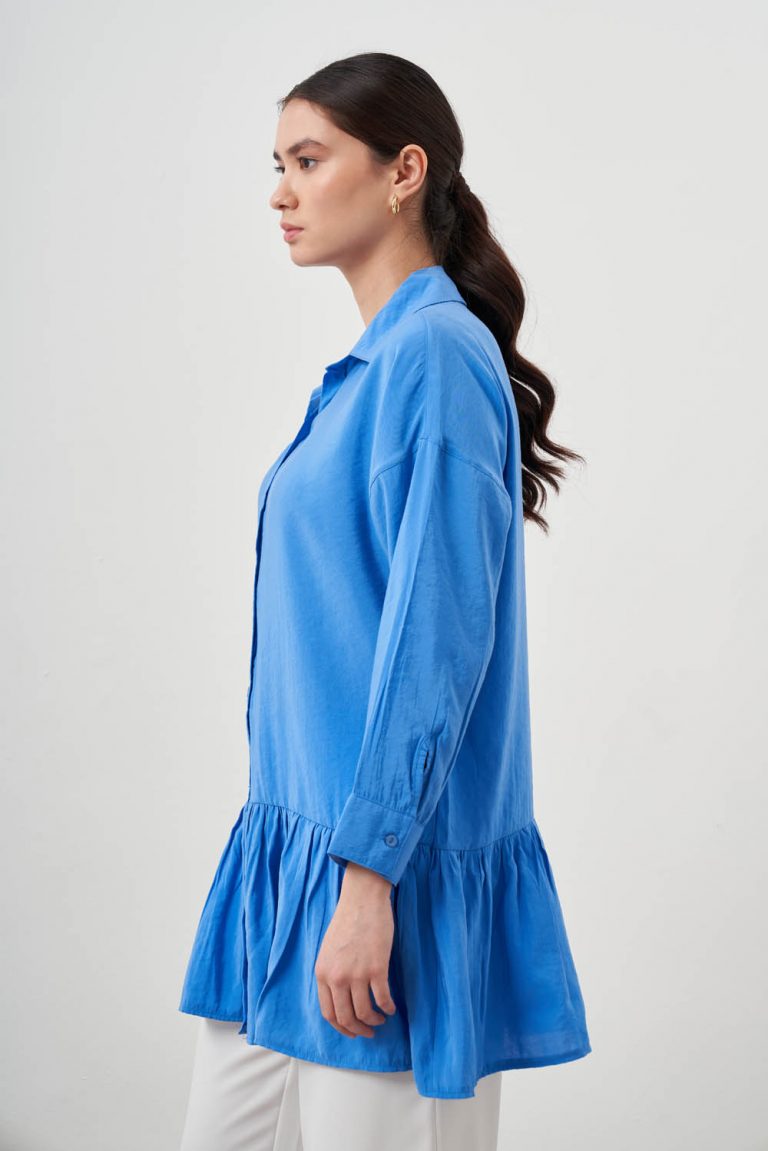 Mizalle Eteği Volanlı Mavi Tunik - Mizalle