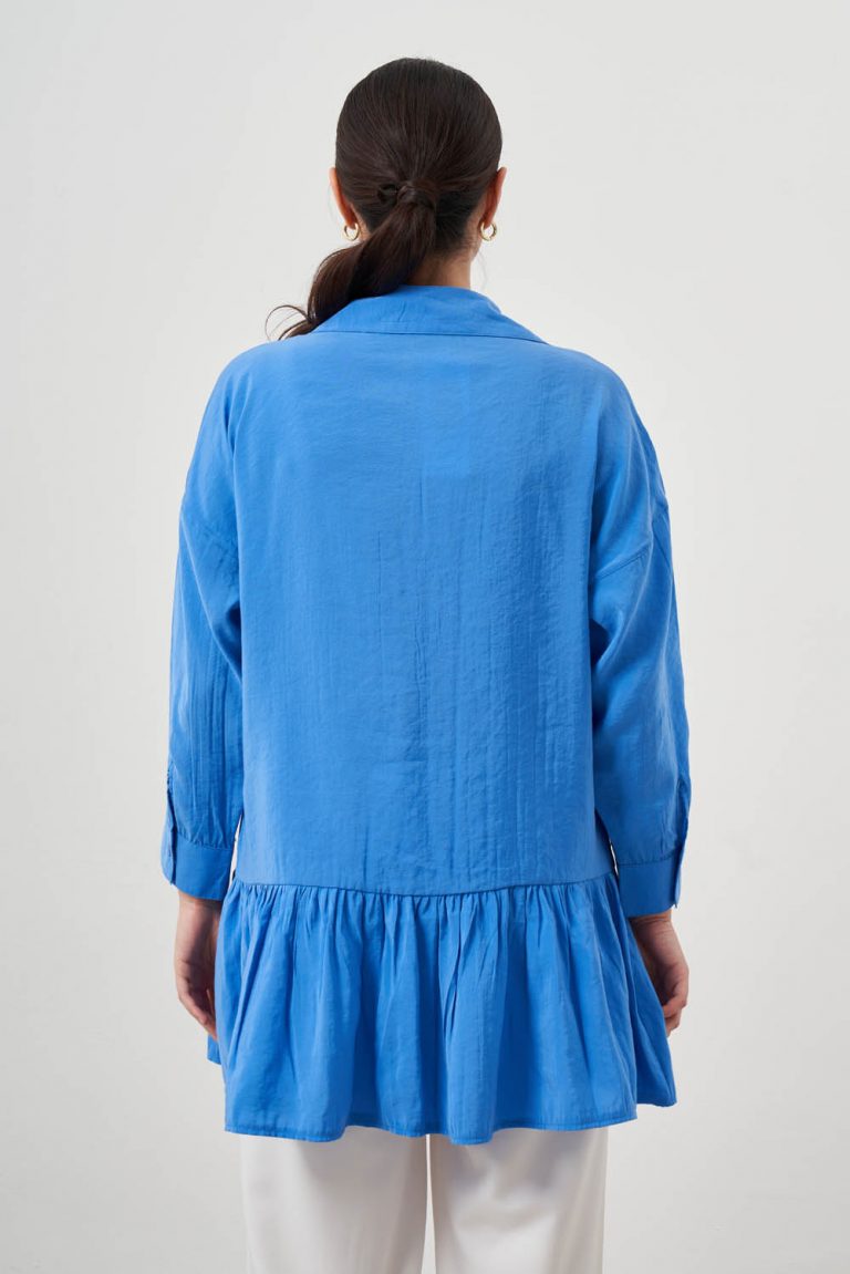 Mizalle Eteği Volanlı Mavi Tunik - Mizalle