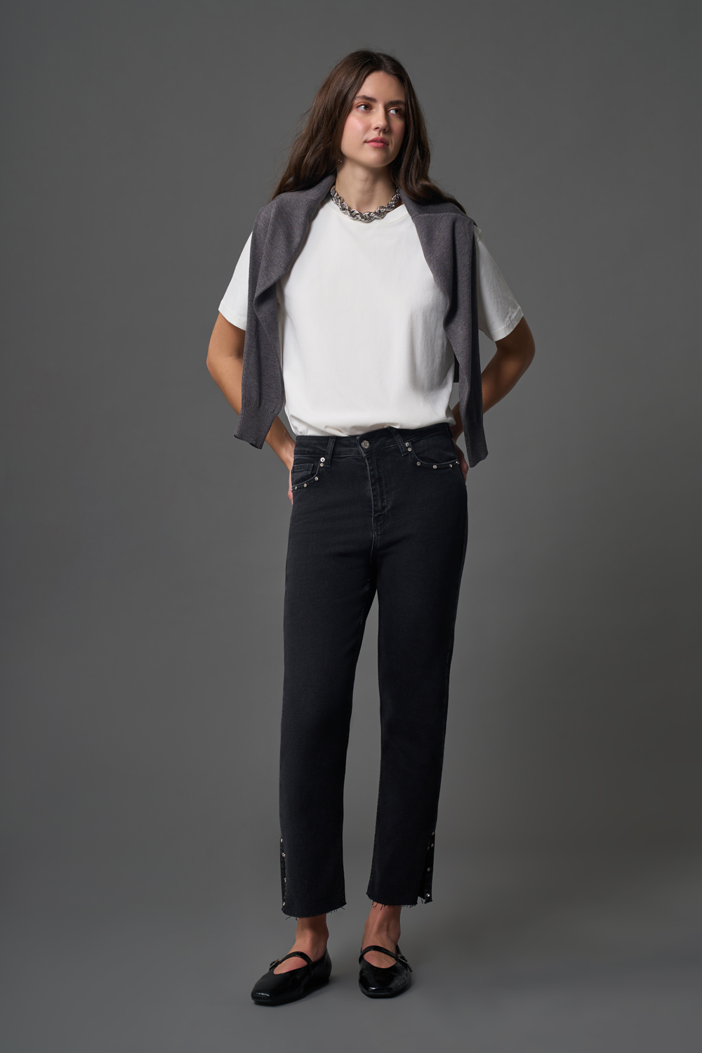Flare Paça Denim Antrasit Pantolon - Mizalle