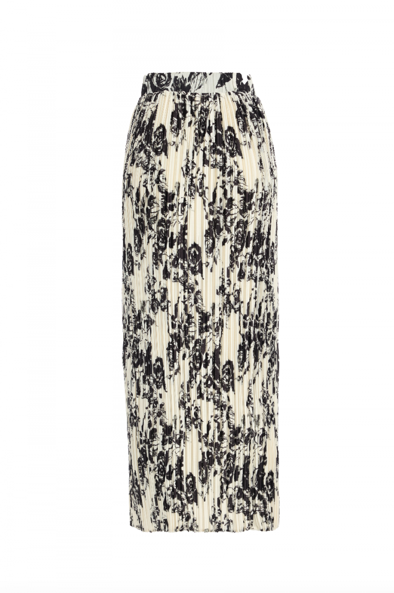 Mizalle Full İnce Piliseli Bej Desenli Uzun Etek - Mizalle