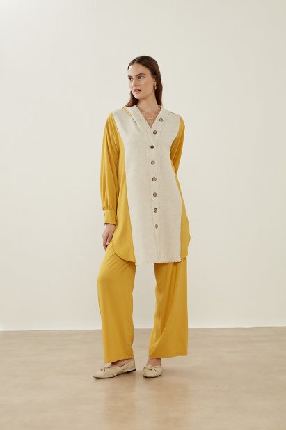Garnili Kapşonlu Safran Tunik - Mizalle