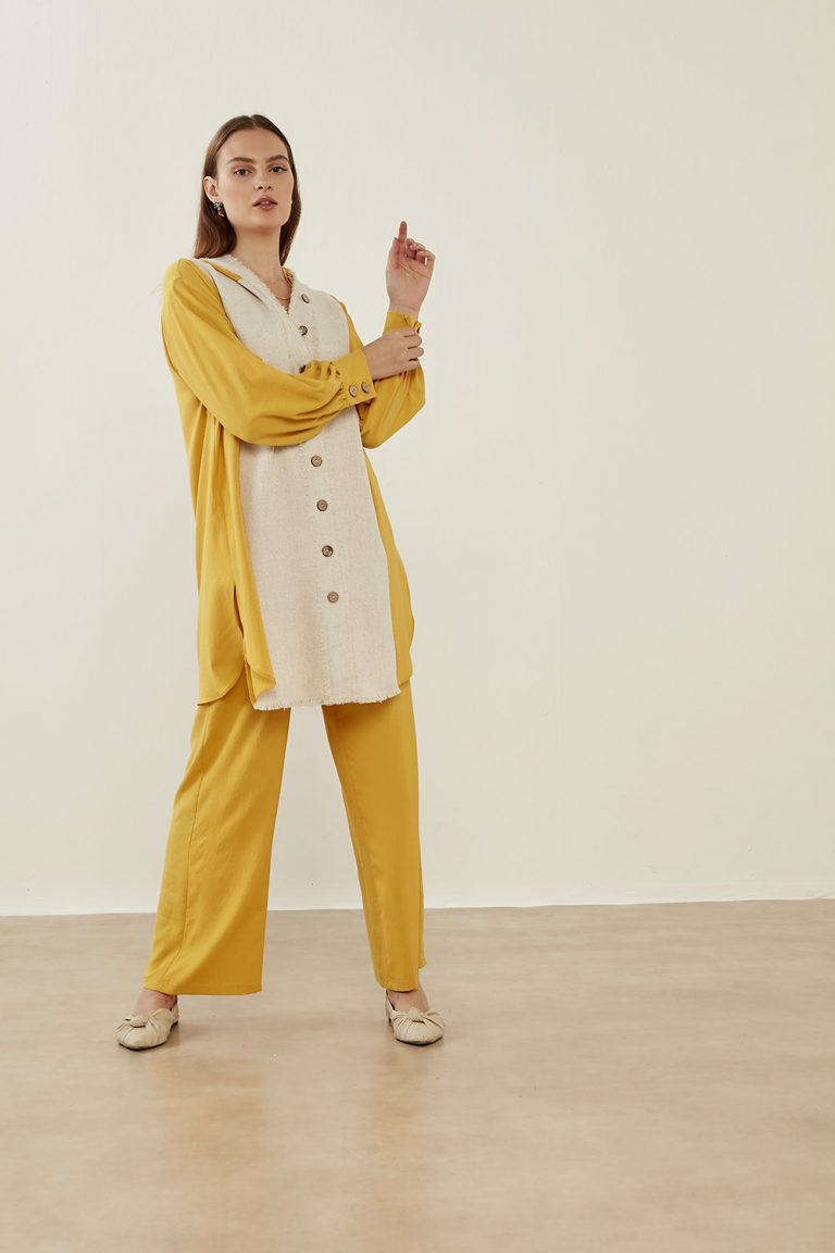 Garnili Kapşonlu Safran Tunik - Mizalle