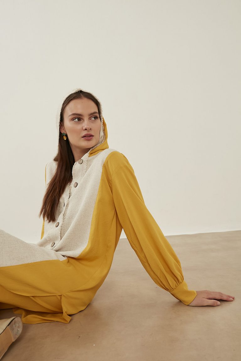 Garnili Kapşonlu Safran Tunik - Mizalle