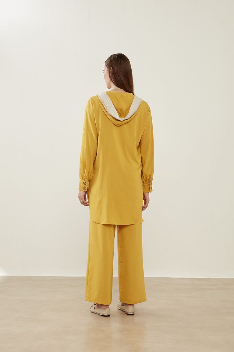 Garnili Kapşonlu Safran Tunik - Mizalle