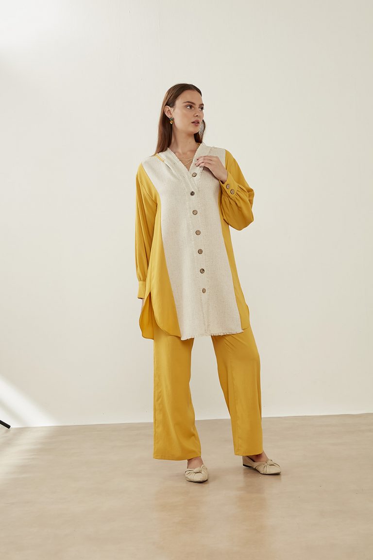 Garnili Kapşonlu Safran Tunik - Mizalle