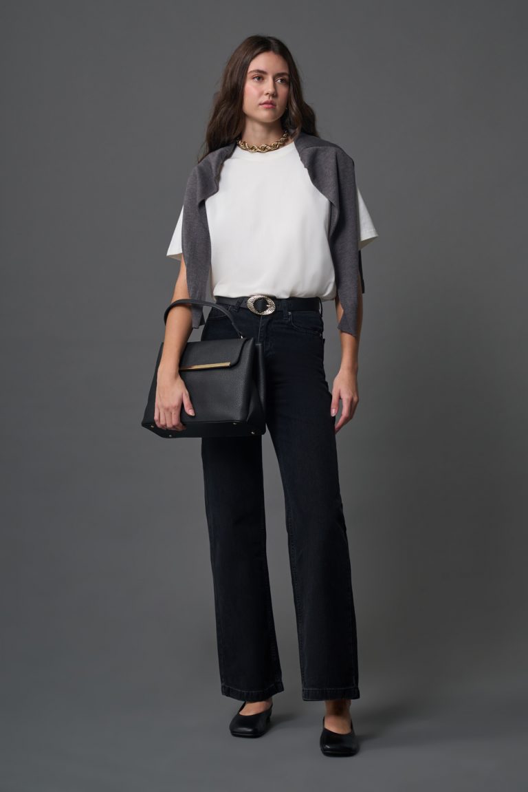 Mizalle Dar Kalıp Geniş Paça Antrasit Denim Pantolon - Mizalle