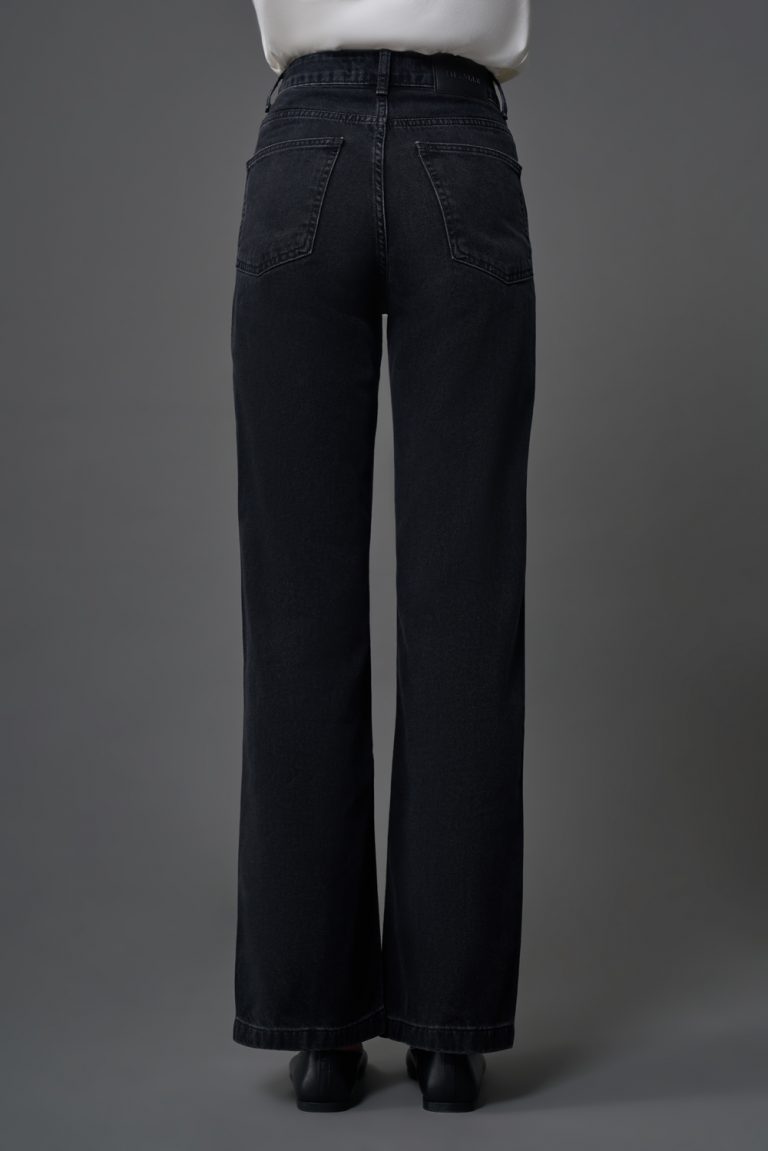 Mizalle Dar Kalıp Geniş Paça Antrasit Denim Pantolon - Mizalle