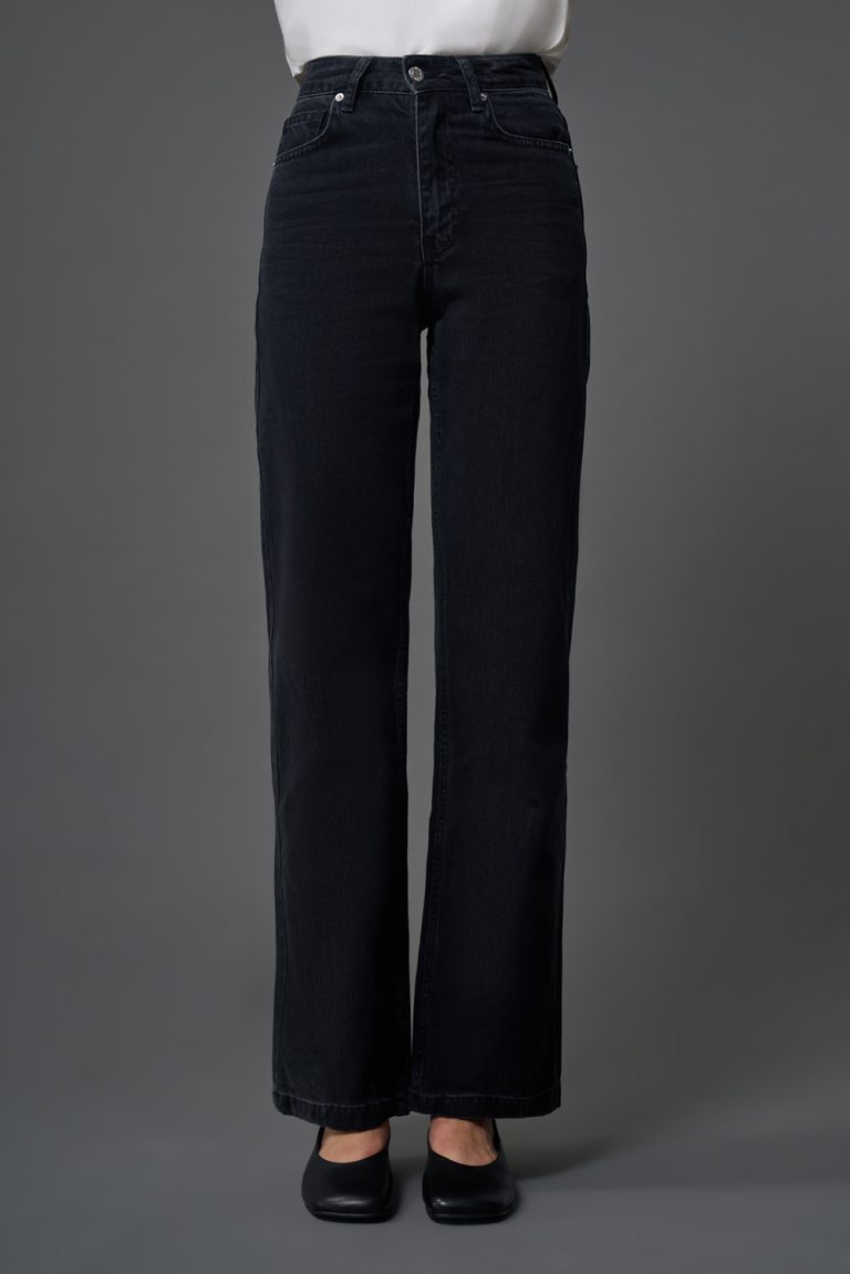 Mizalle Dar Kalıp Geniş Paça Antrasit Denim Pantolon - Mizalle